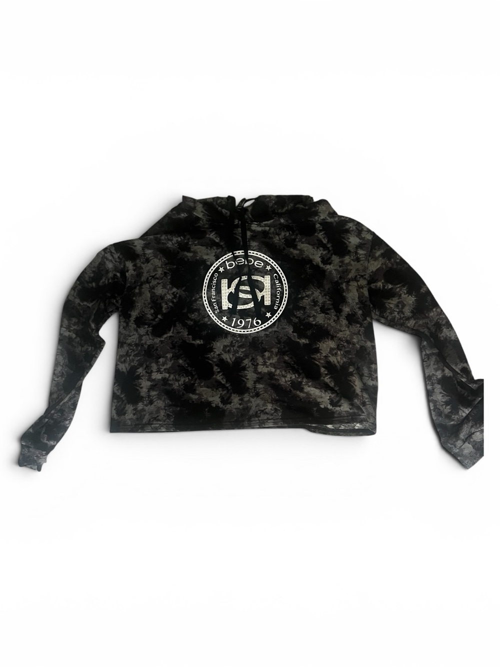 bebe Black Gray Tie-Dye Cropped Hoodie